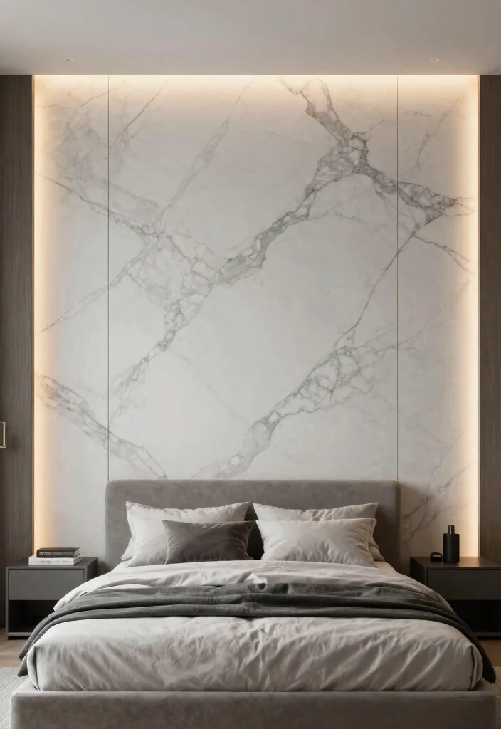 18 Small Bedroom Accent Wall Ideas with Big Impact - 16. Marble Effect 1