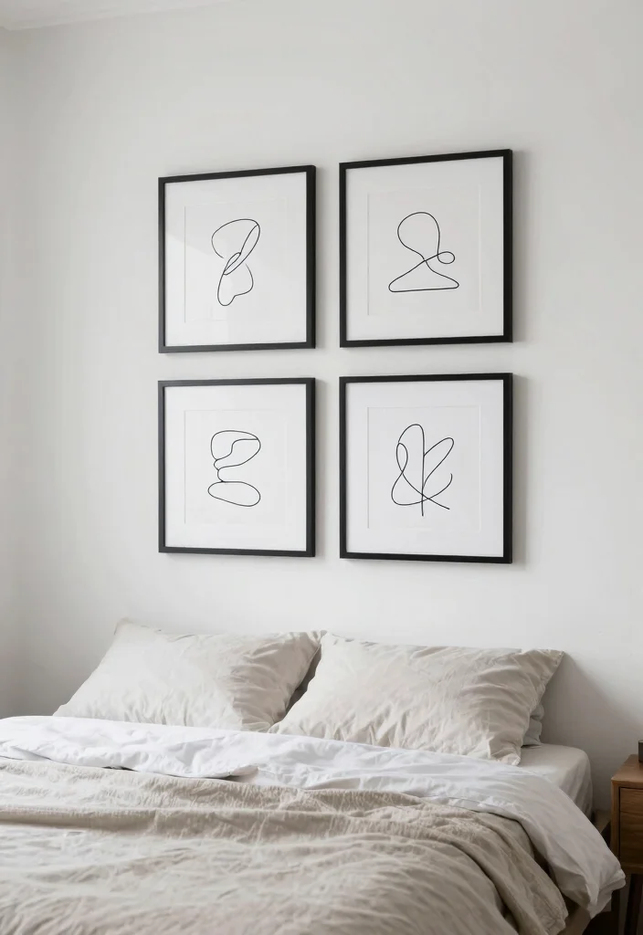 18 Small Bedroom Accent Wall Ideas with Big Impact - 18. Minimalist Wall Art 1