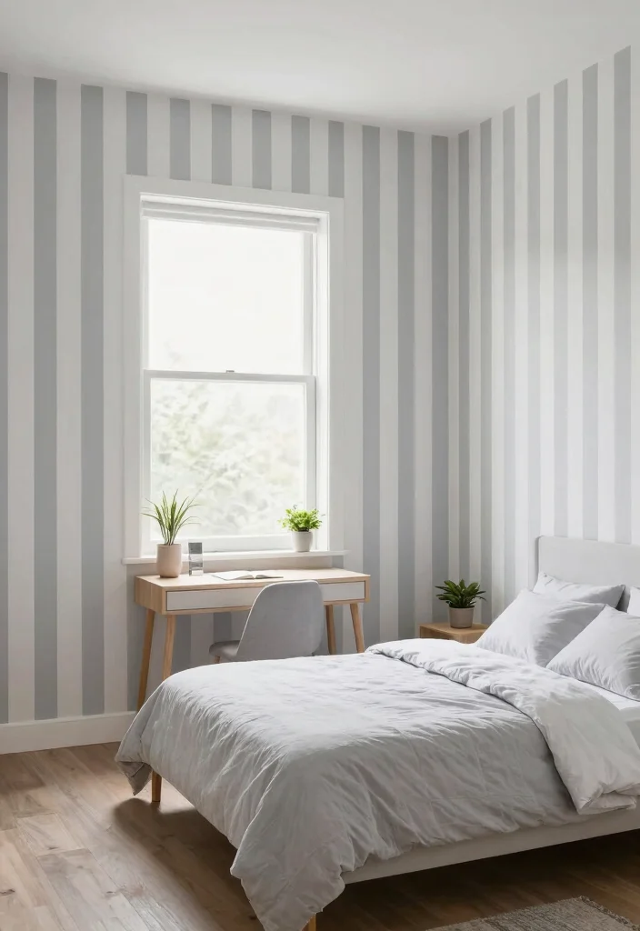 18 Small Bedroom Accent Wall Ideas with Big Impact - 5. Striped Accent Wall 1