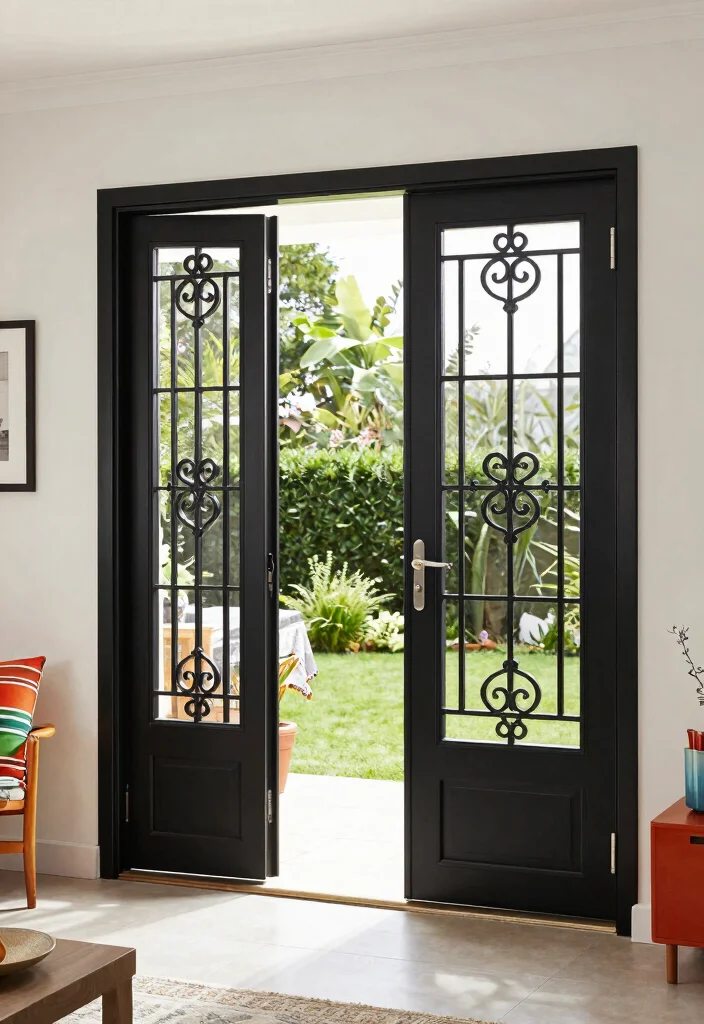 12 Black Patio Door Ideas That Make Small Rooms Feel Bigger - 11. Decorative Grilles in Black Doors 1