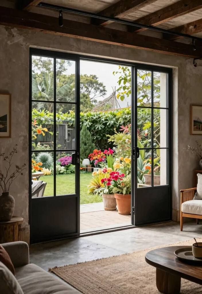 12 Black Patio Door Ideas That Make Small Rooms Feel Bigger - 7. Industrial Chic with Black Steel Doors 1
