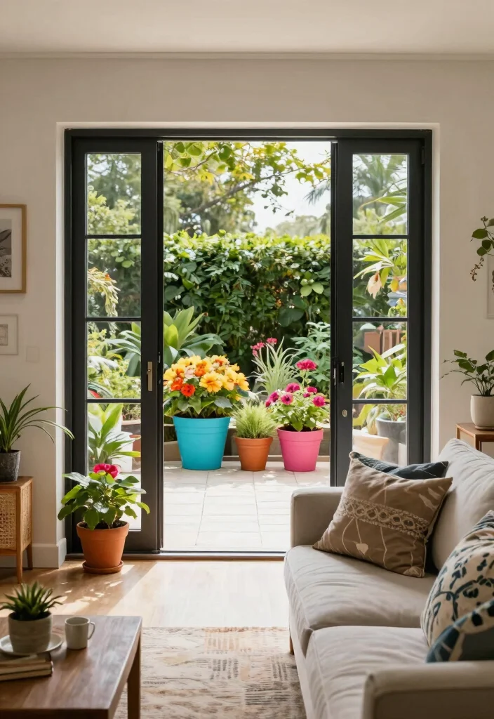 12 Black Patio Door Ideas That Make Small Rooms Feel Bigger - 8. Chic Black Patio Door with Planters 1