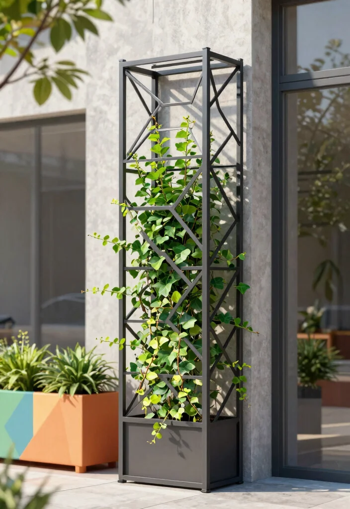 12 Corner Trellis Ideas That Fit Tight Spaces and Support Climbing Vines - 2. Modern Metal Trellis 1