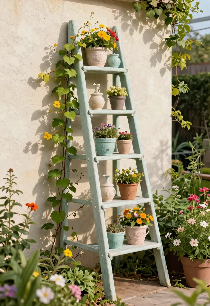 12 Corner Trellis Ideas That Fit Tight Spaces and Support Climbing Vines - 8. Repurposed Wooden Ladder Trellis 1
