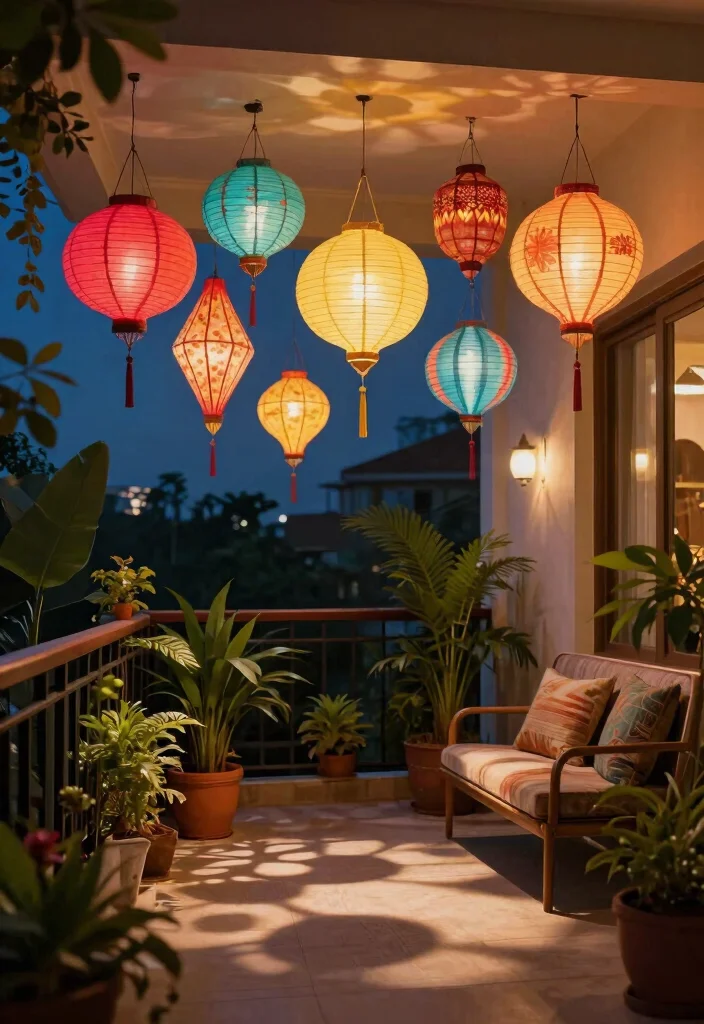 12 Diwali Lights Decoration Balcony Ideas for Small Spaces That Shine - 2. Colorful Paper Lanterns 1