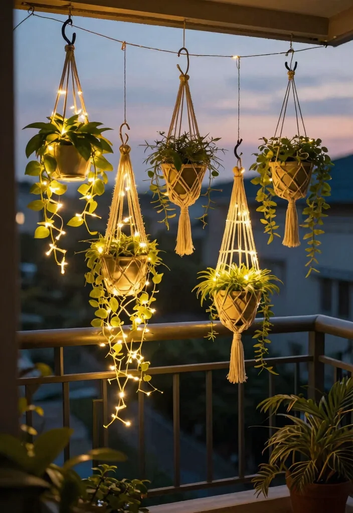 12 Diwali Lights Decoration Balcony Ideas for Small Spaces That Shine - 5. Festive Hanging Plants 1