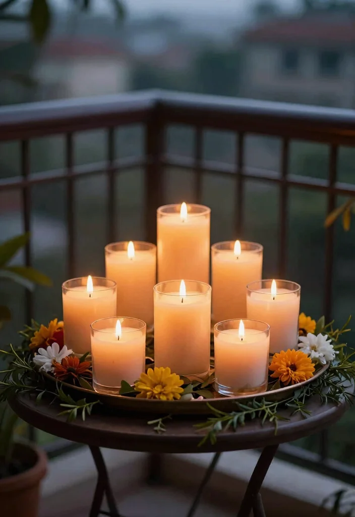 12 Diwali Lights Decoration Balcony Ideas for Small Spaces That Shine - 7. Scented Candle Arrangements 1