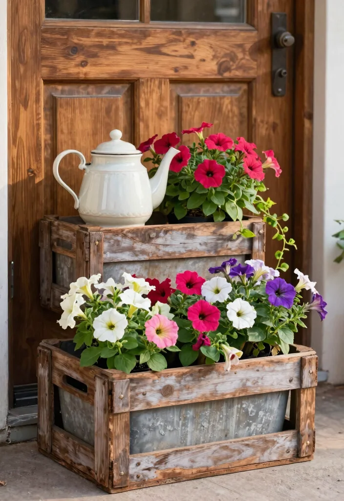 12 Front Door Planter Ideas That Look Full Without Weekly Care - 10. Recycled Container Planters 1