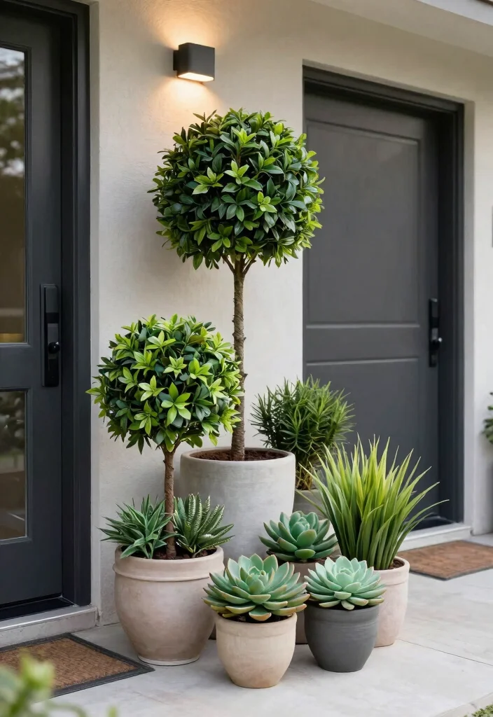 12 Front Door Planter Ideas That Look Full Without Weekly Care - 11. Faux Plants for Instant Style 1