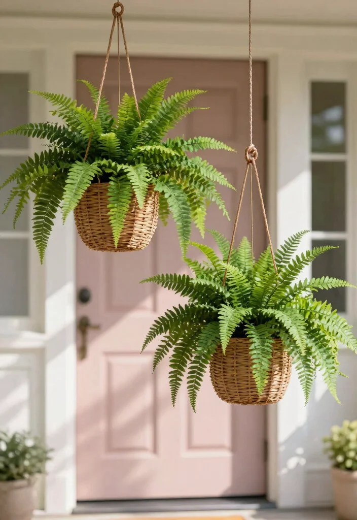 12 Front Door Planter Ideas That Look Full Without Weekly Care - 4. Ferns in Stylish Containers 1