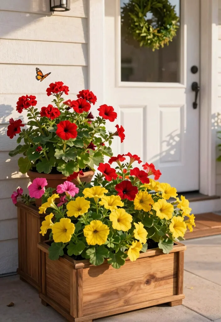 12 Front Door Planter Ideas That Look Full Without Weekly Care - 6. Colorful Annuals 1