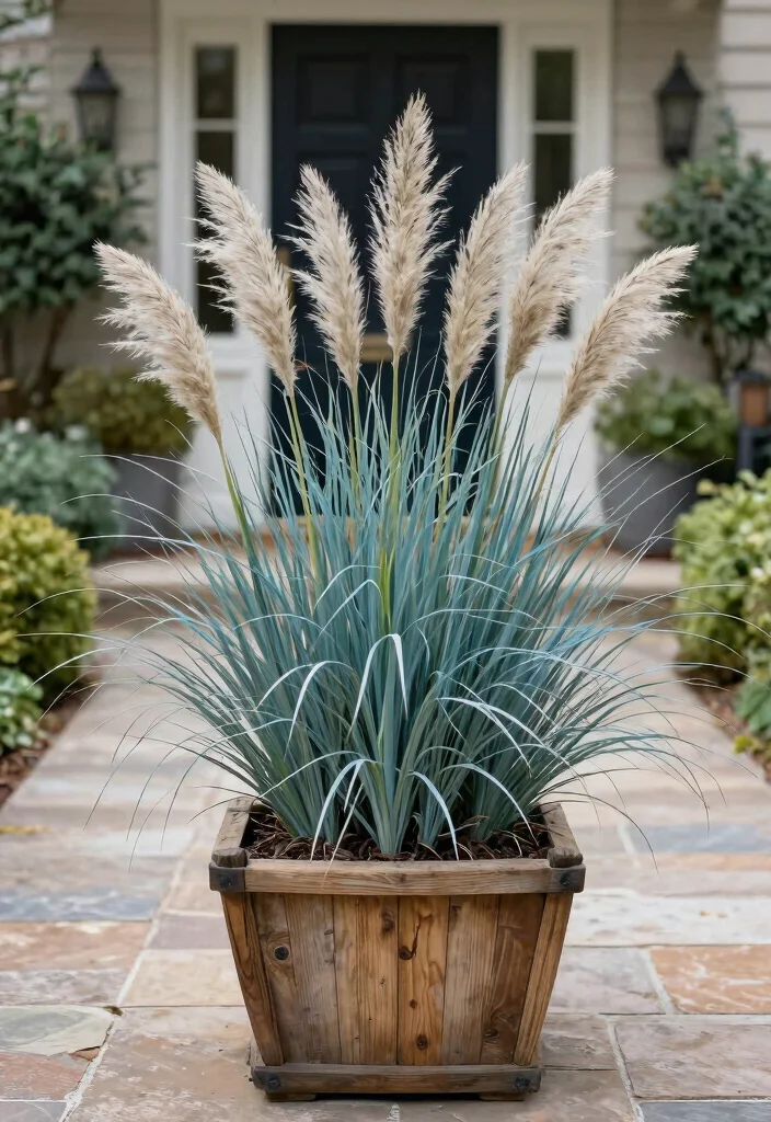 12 Front Door Planter Ideas That Look Full Without Weekly Care - 7. Decorative Grasses 1