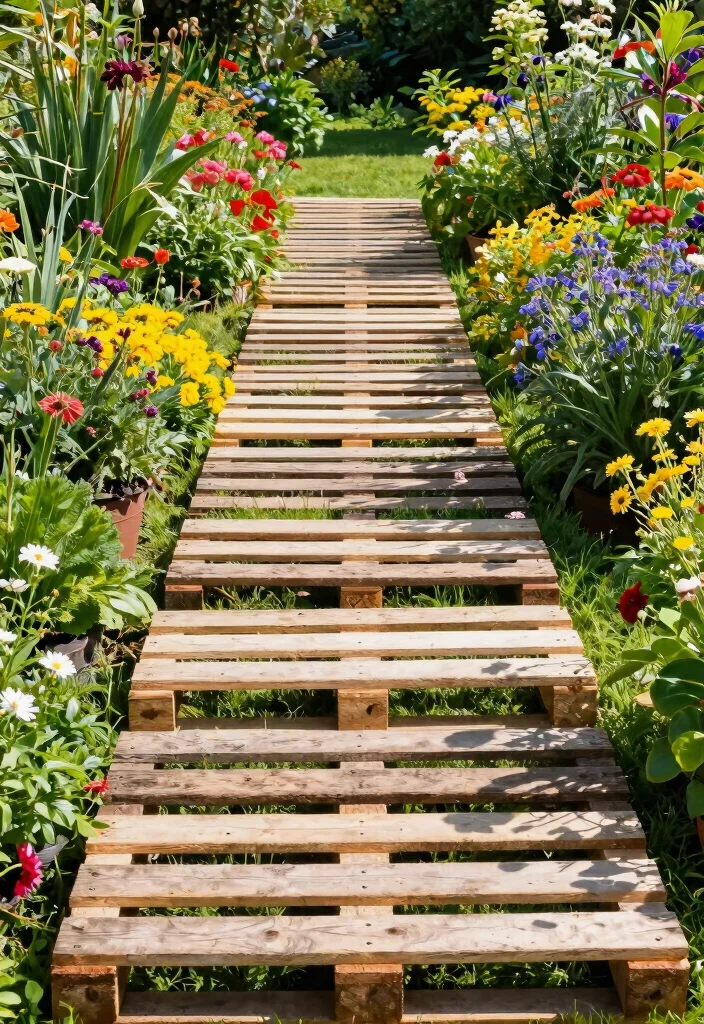 12 Pallet Projects Outdoor Ideas That Actually Last - 11. Pallet Garden Pathway 1