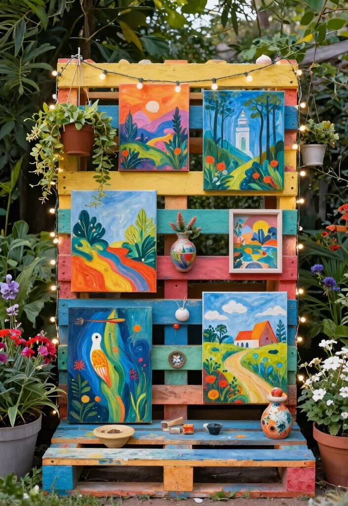 12 Pallet Projects Outdoor Ideas That Actually Last - 12. Pallet Art Display 1