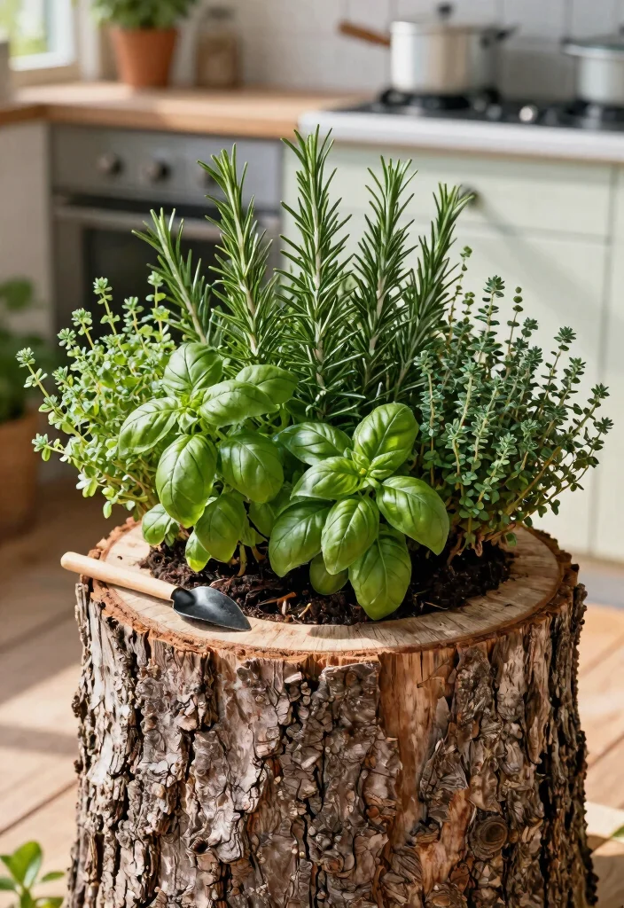 12 Tree Stump Planter Ideas That Don't Attract Termites - 1. Herb Garden Stump Planter 1