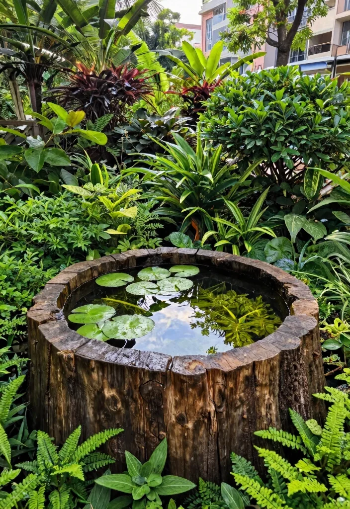 12 Tree Stump Planter Ideas That Don't Attract Termites - 10. Stump Pond Planter 1