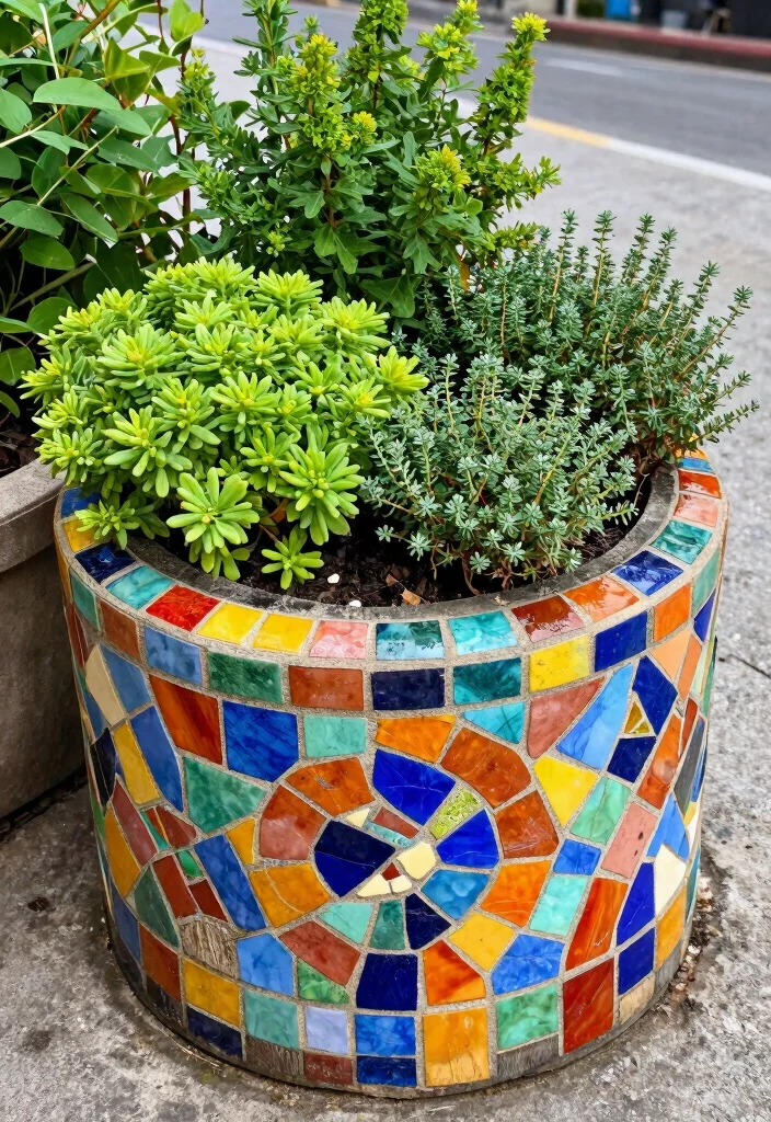 12 Tree Stump Planter Ideas That Don't Attract Termites - 11. Stump Mosaic Planter 1