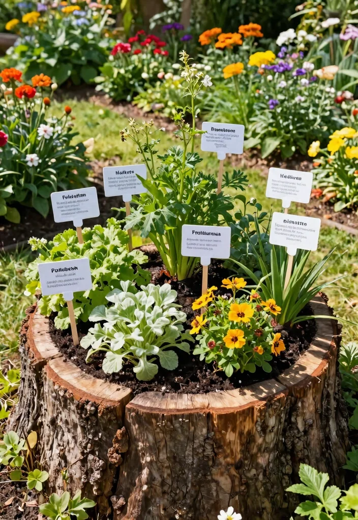 12 Tree Stump Planter Ideas That Don't Attract Termites - 12. Educational Stump Planter 1