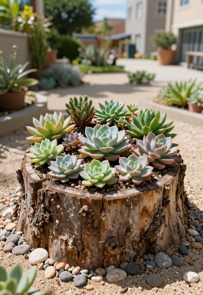12 Tree Stump Planter Ideas That Don't Attract Termites - 2. Succulent Stump Display 1