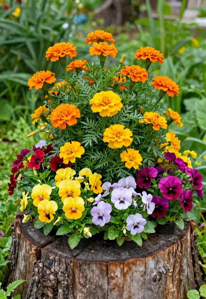 12 Tree Stump Planter Ideas That Don't Attract Termites - 3. Flowering Stump Planters 1