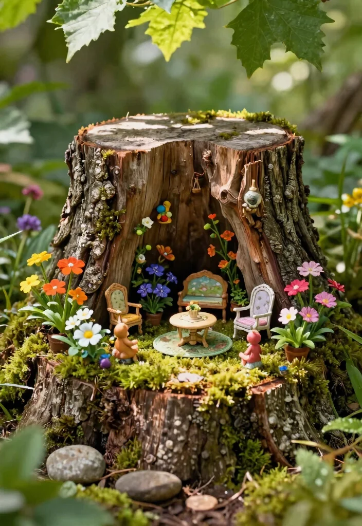 12 Tree Stump Planter Ideas That Don't Attract Termites - 5. Fairy Garden Stump Planter 1