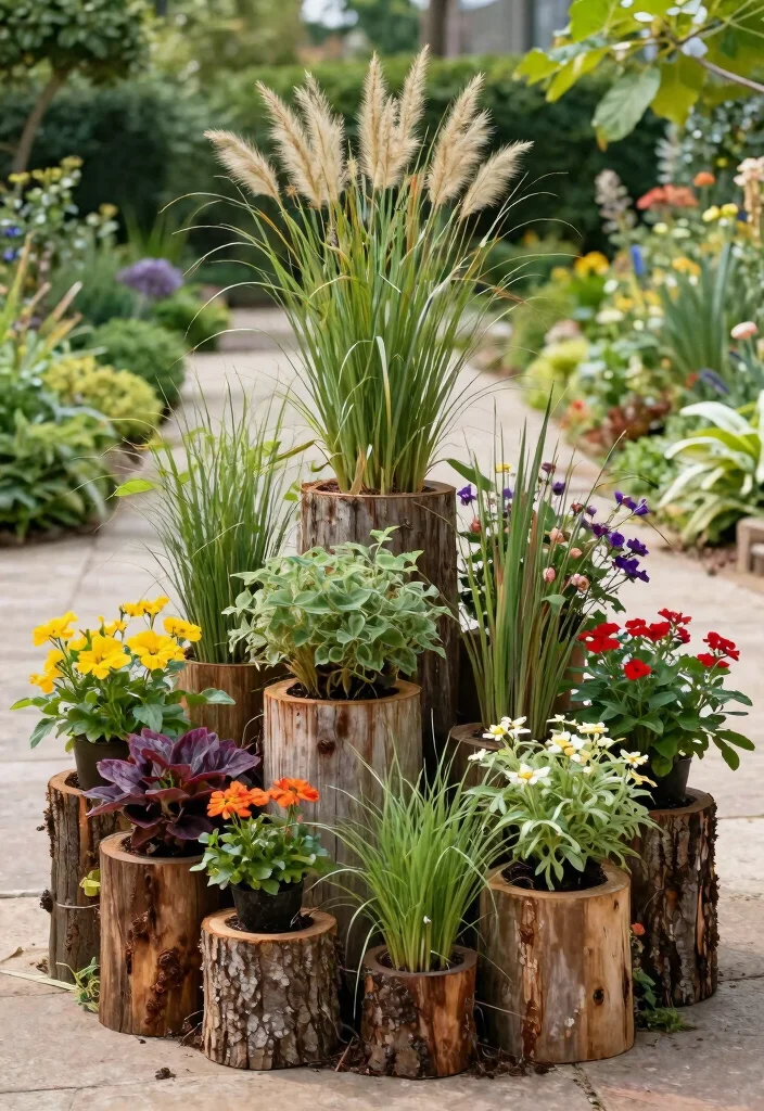 12 Tree Stump Planter Ideas That Don't Attract Termites - 6. Multi-Planter Stump Set 1