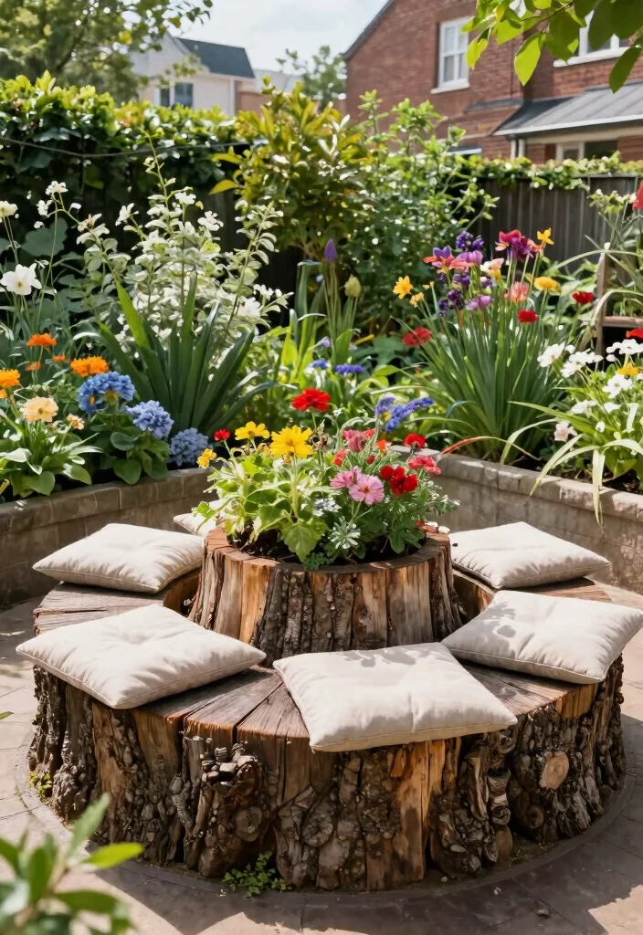 12 Tree Stump Planter Ideas That Don't Attract Termites - 8. Stump Seating Planter 1