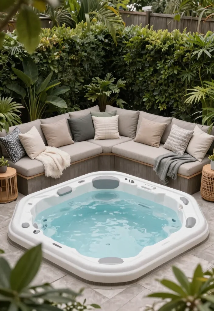 14 Backyard Hot Tub Ideas That Don't Dominate the Yard - 13. Cozy Nook with Hot Tub and Seating 1