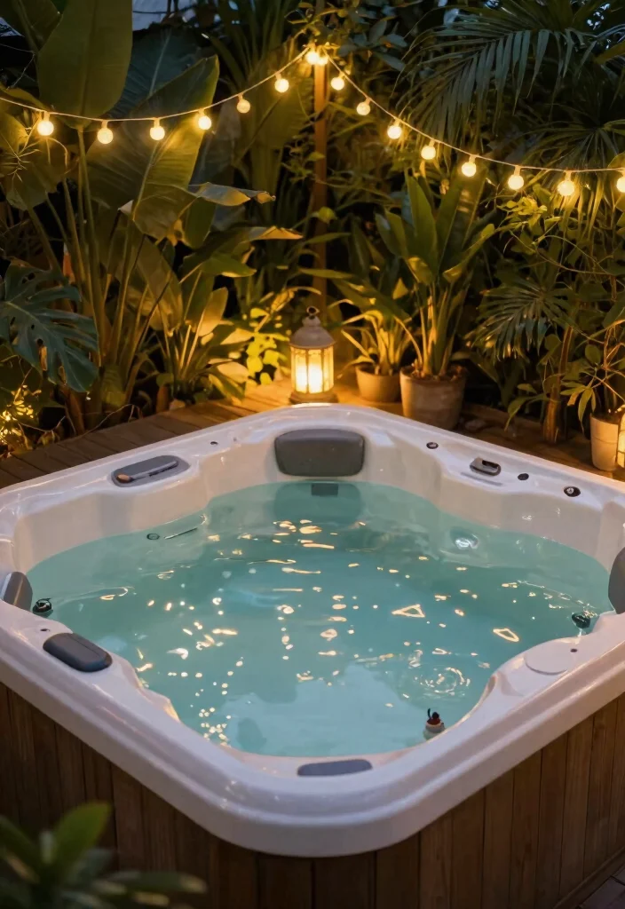 14 Backyard Hot Tub Ideas That Don't Dominate the Yard - 14. Hot Tub Surrounded by Soft Lighting 1