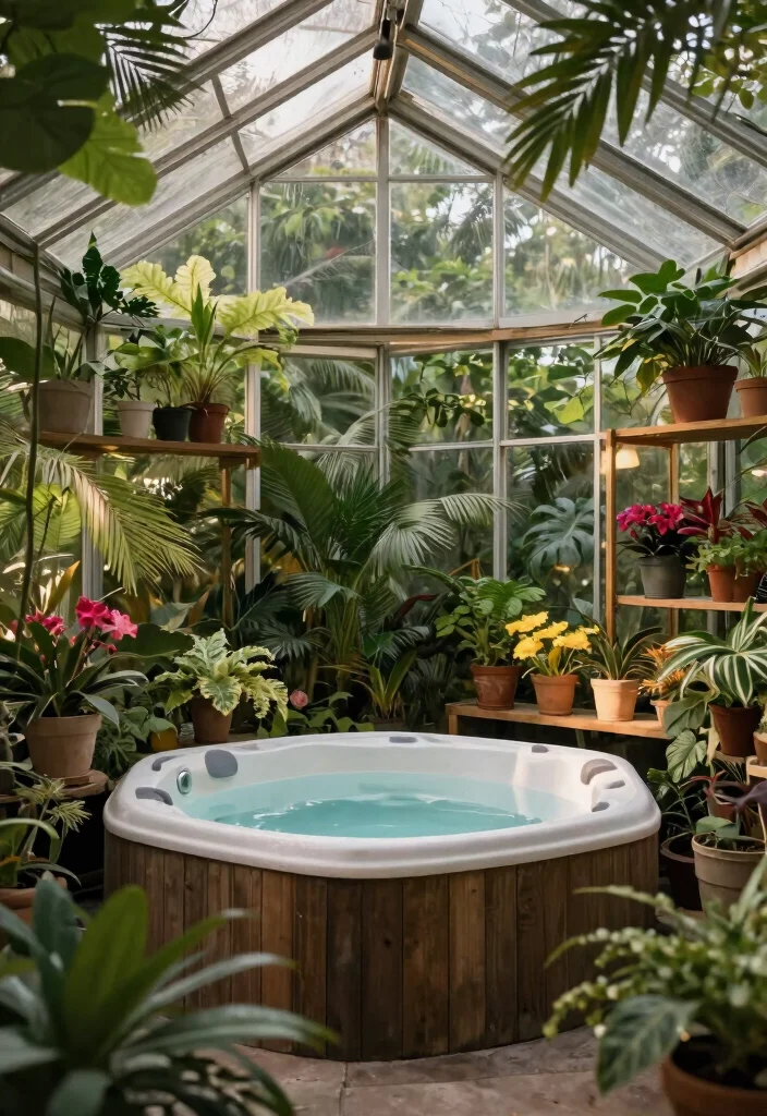 14 Backyard Hot Tub Ideas That Don't Dominate the Yard - 4. Greenhouse Hot Tub Hideaway 1