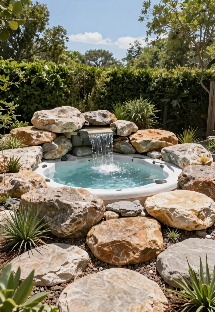14 Backyard Hot Tub Ideas That Don't Dominate the Yard - 5. Rock Garden Hot Tub Integration 1