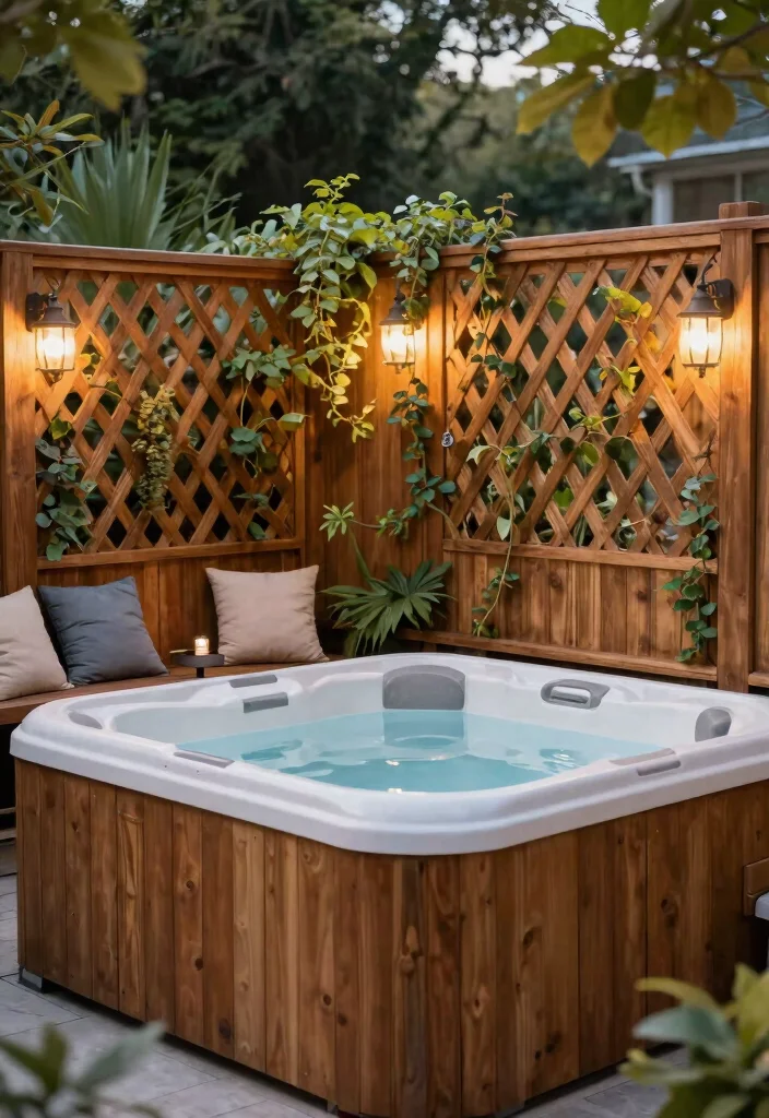 14 Backyard Hot Tub Ideas That Don't Dominate the Yard - 9. Privacy Fencing with Hot Tub 1