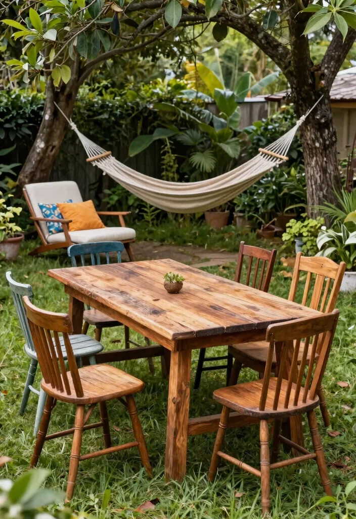14 Boho Farmhouse Design Ideas That Mix Both Styles - 4. Rustic Garden Furniture 1