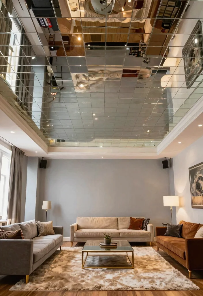 14 Ceiling Room Decor Ideas That Add Interest Without Lowering the Space - 13. Mirror Ceiling Decor 1