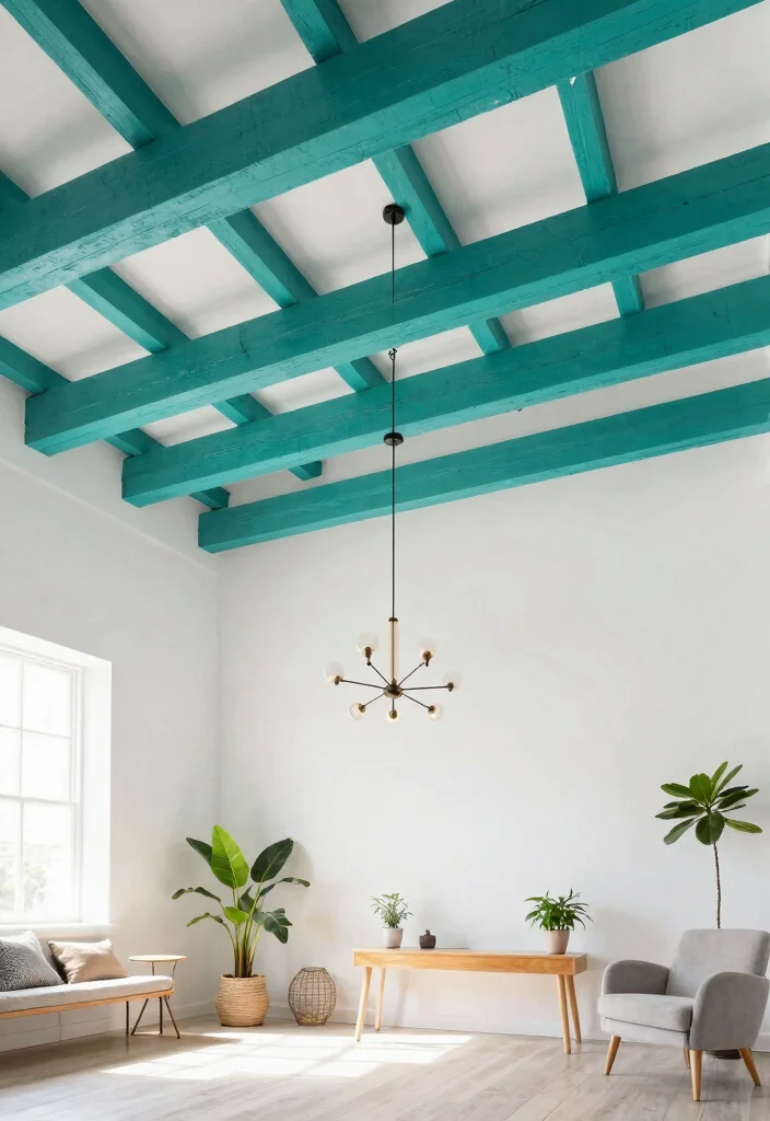 14 Ceiling Room Decor Ideas That Add Interest Without Lowering the Space - 5. Colorful Ceiling Beams 1
