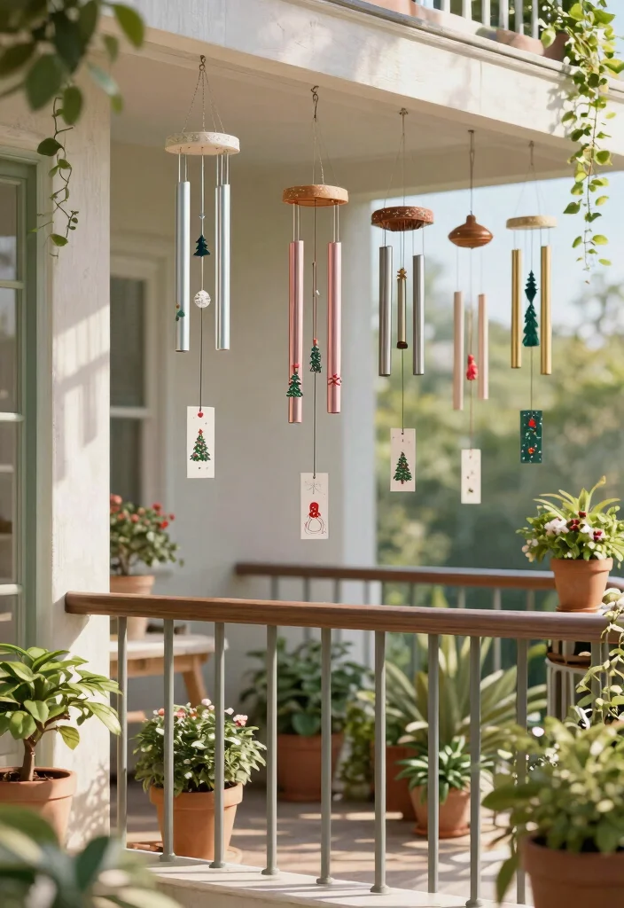 14 Christmas Balcony Ideas for Renters Who Can't Drill Holes - 13. Seasonal Wind Chimes 1
