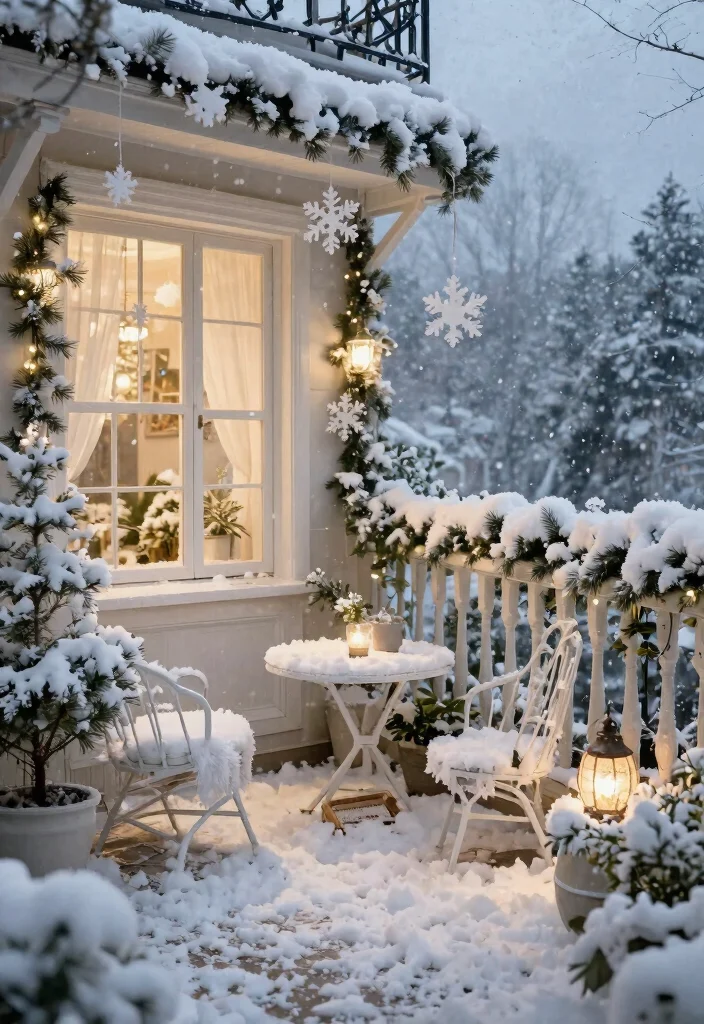 14 Christmas Balcony Ideas for Renters Who Can't Drill Holes - 14. Snow-inspired Decor 1