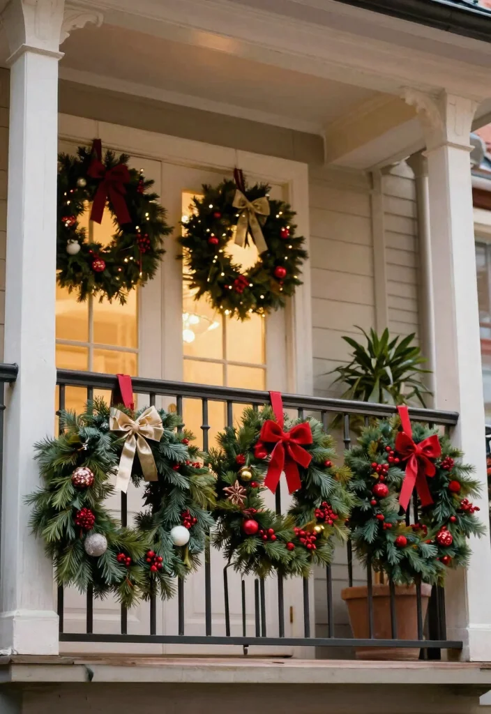 14 Christmas Balcony Ideas for Renters Who Can't Drill Holes - 4. Wreaths on Railing 1