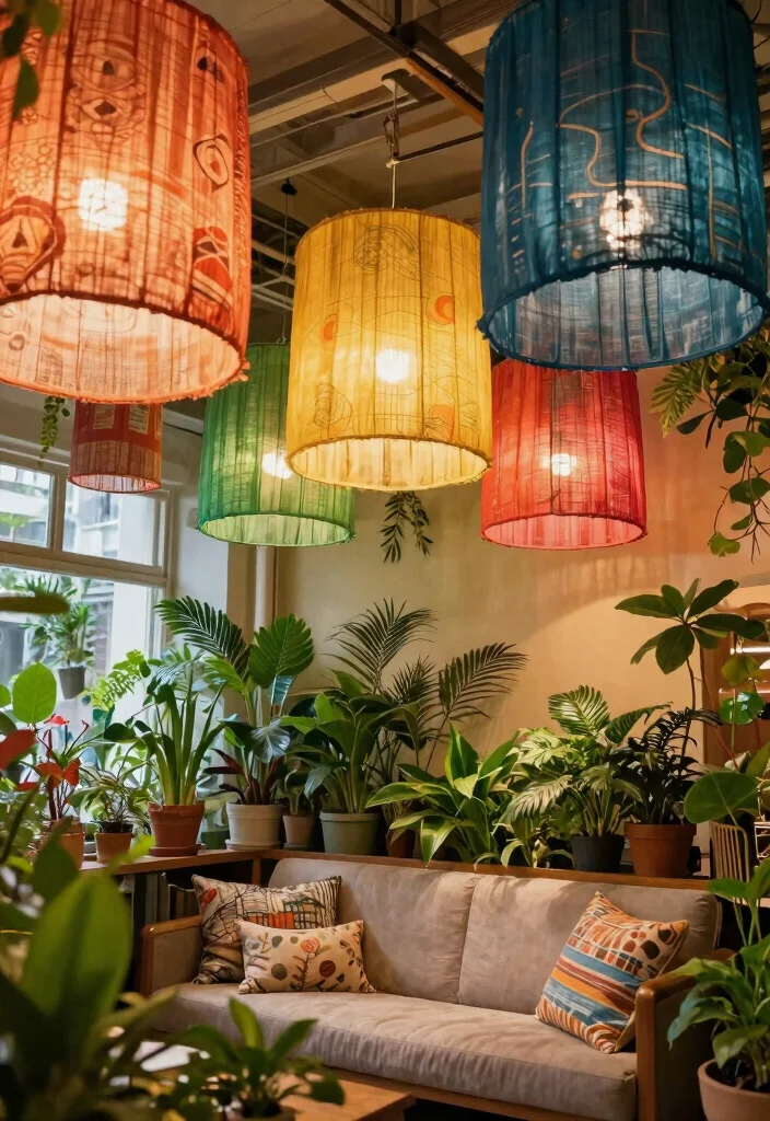 14 Cob Ceiling Light Ideas That Add Character Without Rewiring - 5. Colorful Fabric Shades 1