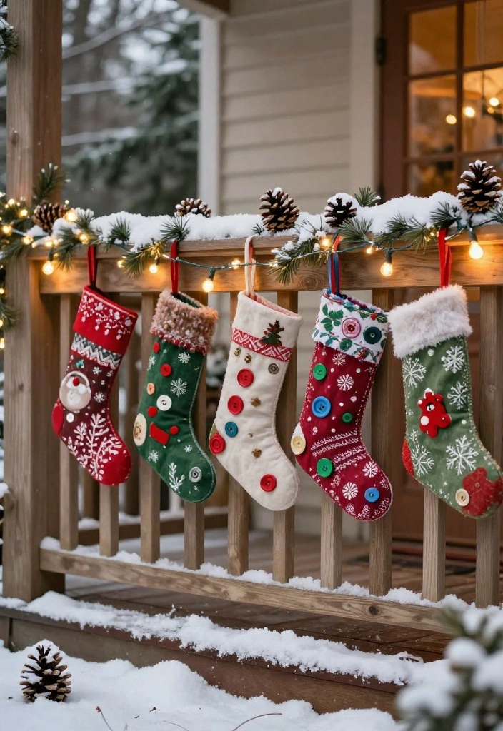 14 Easy Outdoor Christmas Decorations That Go Up in Minutes - 14. Upcycled Christmas Stockings 1