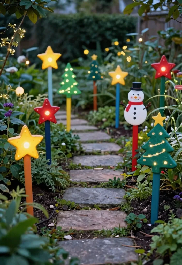 14 Easy Outdoor Christmas Decorations That Go Up in Minutes - 5. Whimsical Garden Stakes 1