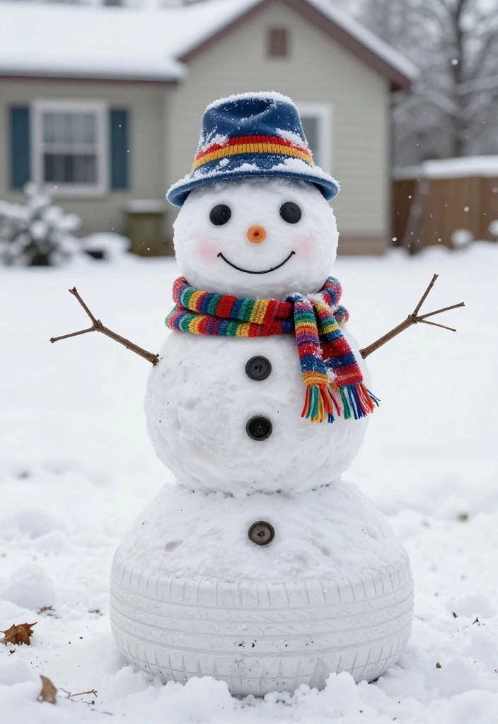 14 Easy Outdoor Christmas Decorations That Go Up in Minutes - 7. Snowman Made from Old Tires 1