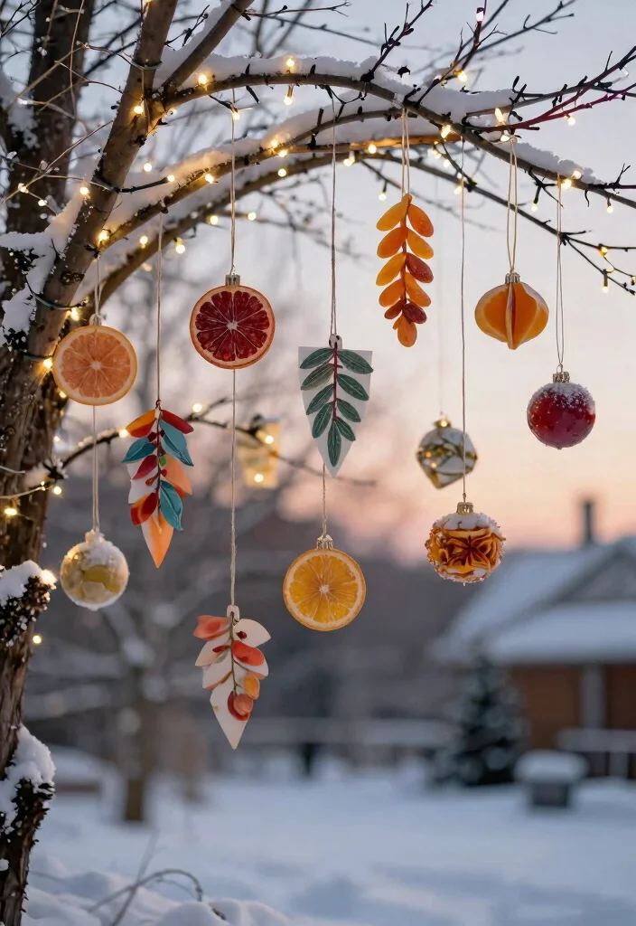 14 Easy Outdoor Christmas Decorations That Go Up in Minutes - 9. DIY Ornaments on Tree Branches 1