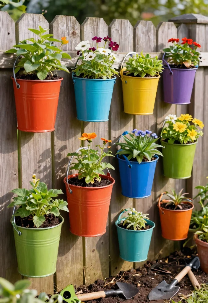 14 Fence Planter Box Ideas That Don't Damage Posts or Rails - 5. Recycled Containers 1