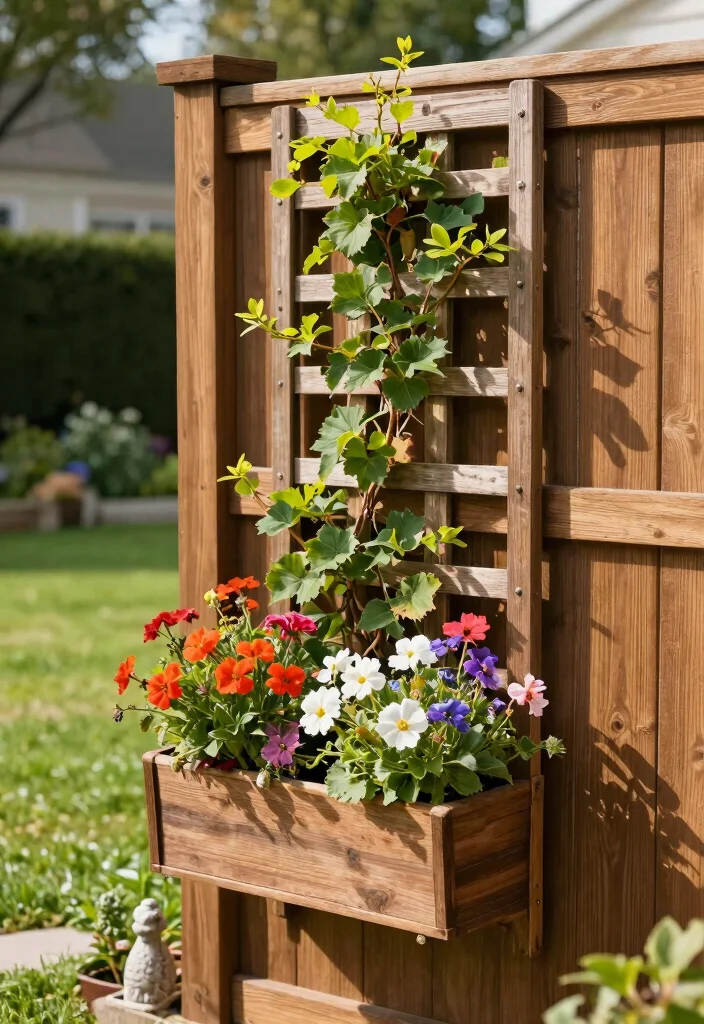 14 Fence Planter Box Ideas That Don't Damage Posts or Rails - 9. Trellis Planter Boxes 1