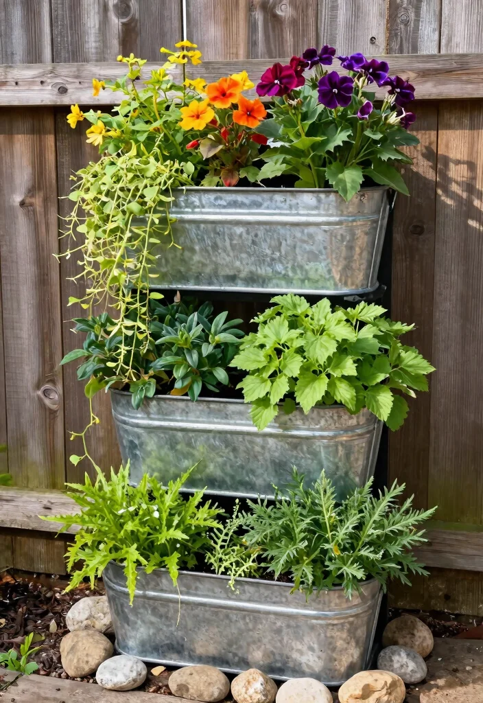 14 Galvanized Tub Planter Ideas That Drain Properly and Don't Rust Out - 1. Vertical Garden with Galvanized Tubs 1