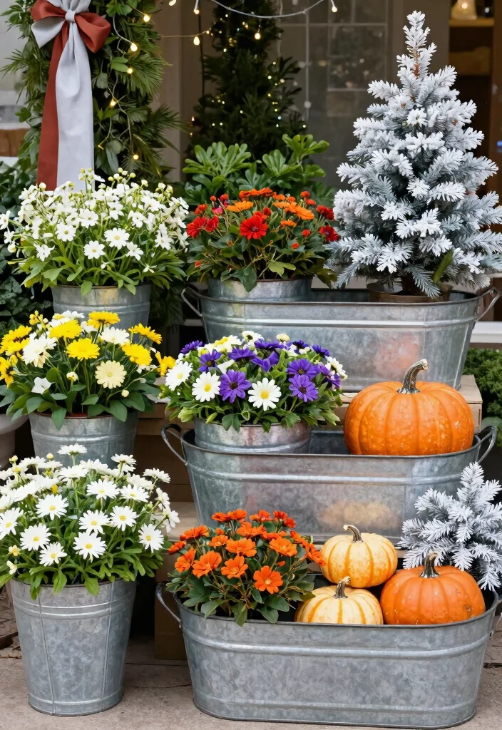 14 Galvanized Tub Planter Ideas That Drain Properly and Don't Rust Out - 10. Seasonal Decor with Galvanized Tubs 1