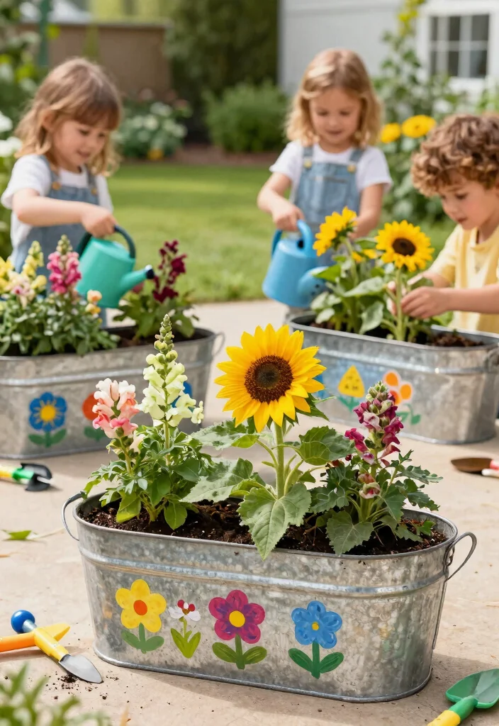 14 Galvanized Tub Planter Ideas That Drain Properly and Don't Rust Out - 13. Charming Kids' Garden 1