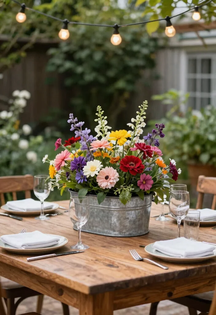 14 Galvanized Tub Planter Ideas That Drain Properly and Don't Rust Out - 3. Rustic Centerpiece for Outdoor Tables 1