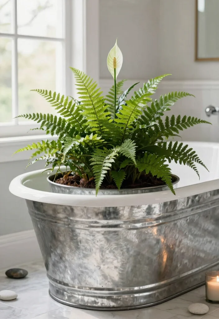 14 Galvanized Tub Planter Ideas That Drain Properly and Don't Rust Out - 4. Galvanized Tubs as Bathroom Planters 1